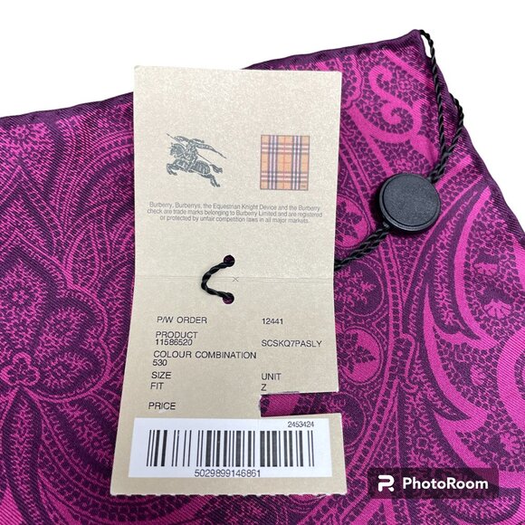 NWT Absolutely Stunning BURBERRY Silk Scarf Pink/Black- Size 27"x27" - Picture 3 of 14